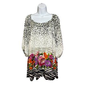 Peter Nygard Animal Floral Mixed Print Blouse Plus Size 1X